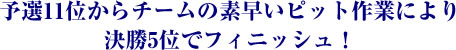 �\�I11�ʂ���`�[���̑f�����s�b�g��Ƃɂ�茈��5�ʂŃt�B�j�b�V���I